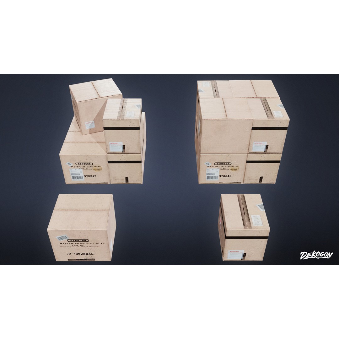 Cardboard Boxes 3D Model – Low Poly Game Asset, FBX - View 3