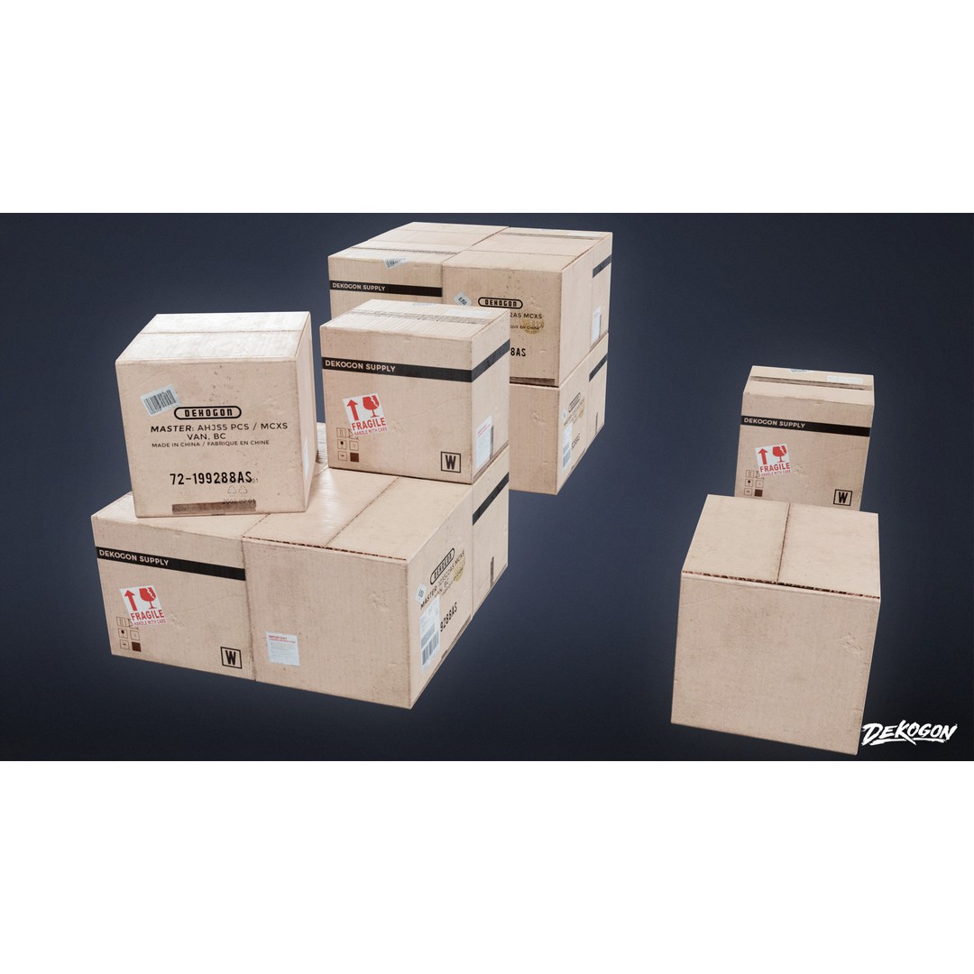 Cardboard Boxes 3D Model – Low Poly Game Asset, FBX - View 4