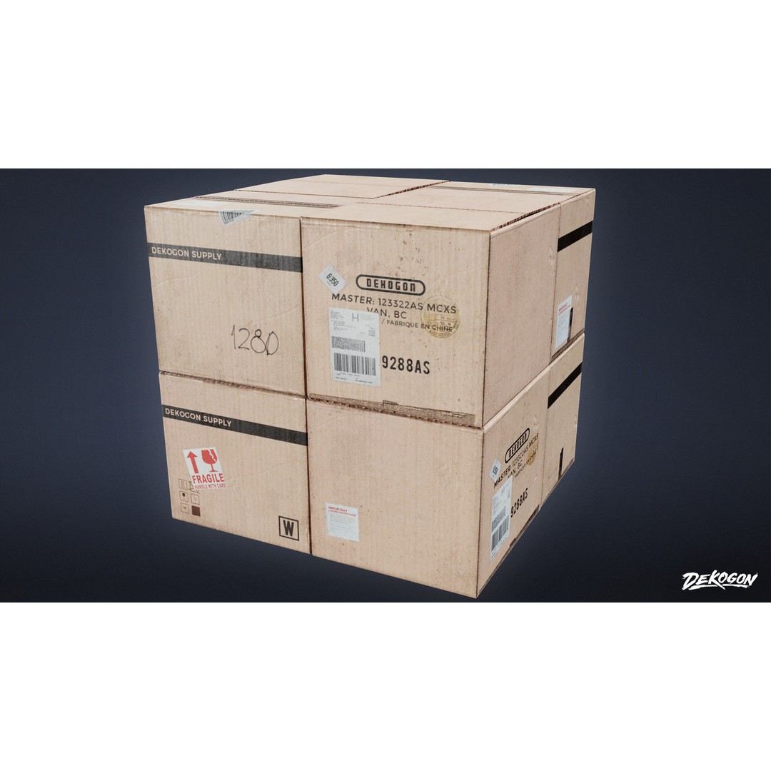 Cardboard Boxes 3D Model – Low Poly Game Asset, FBX - View 5