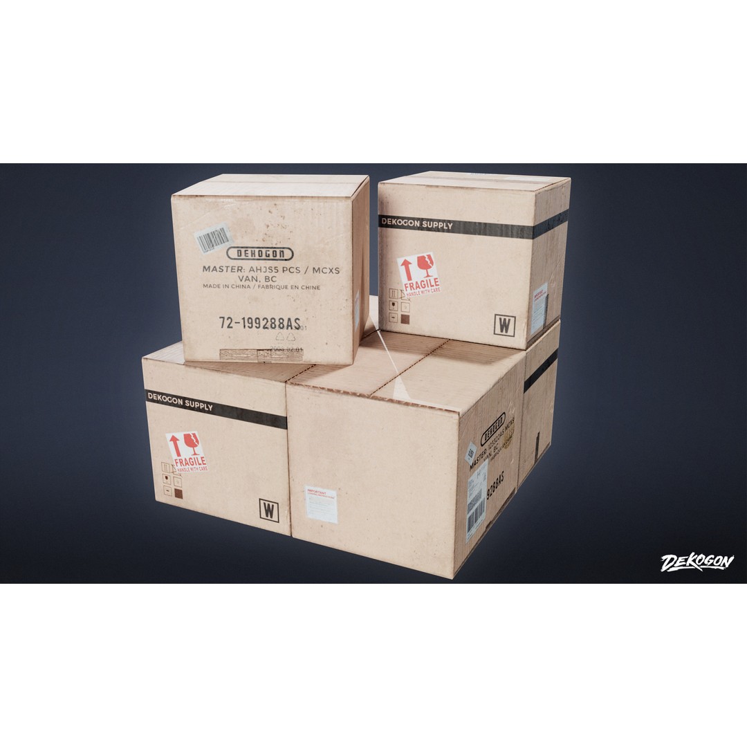 Cardboard Boxes 3D Model – Low Poly Game Asset, FBX - View 6