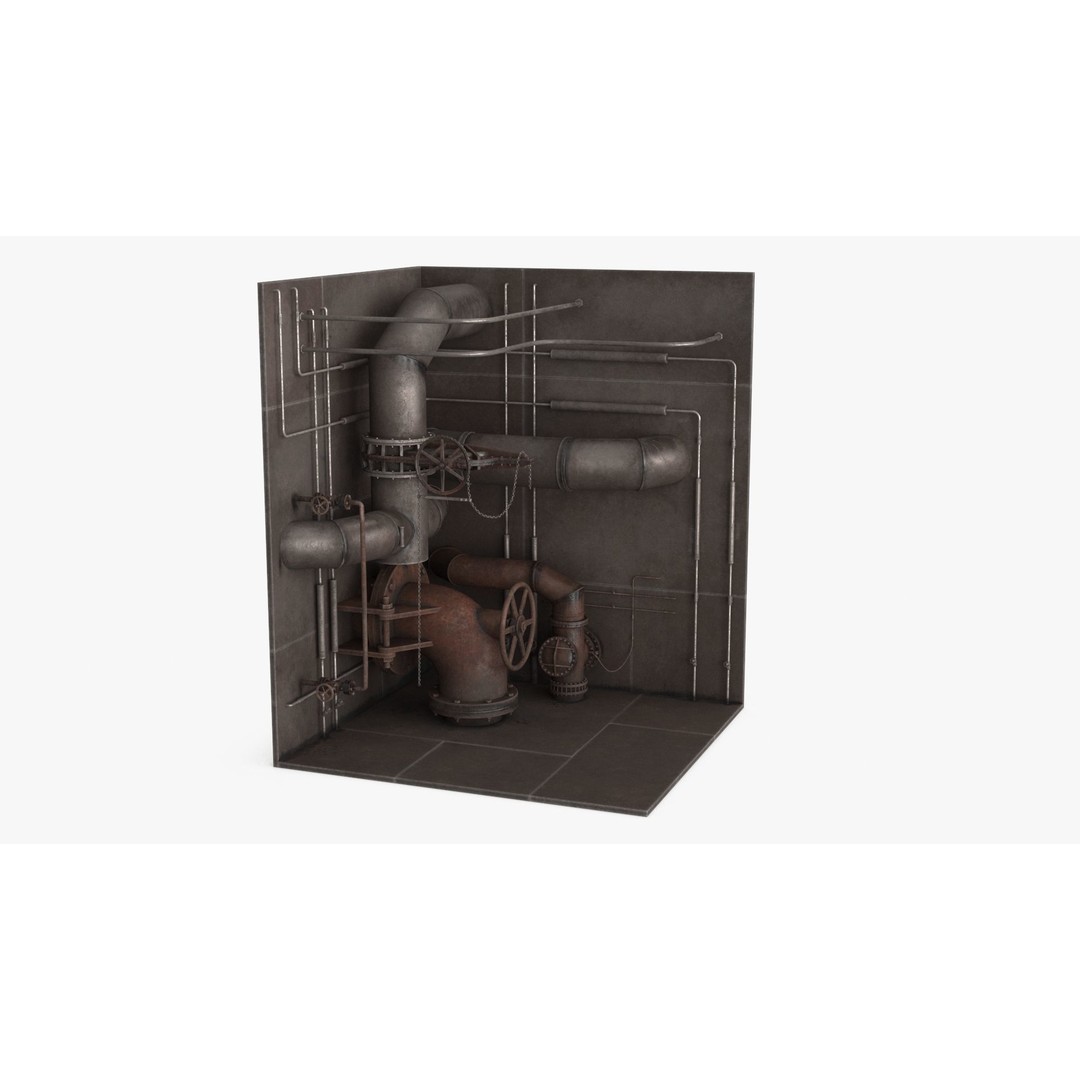 Industrial Pipes 3D Model – Low Poly PBR Asset, FBX - View 11