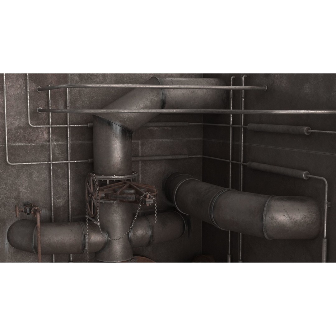 Industrial Pipes 3D Model – Low Poly PBR Asset, FBX - View 12