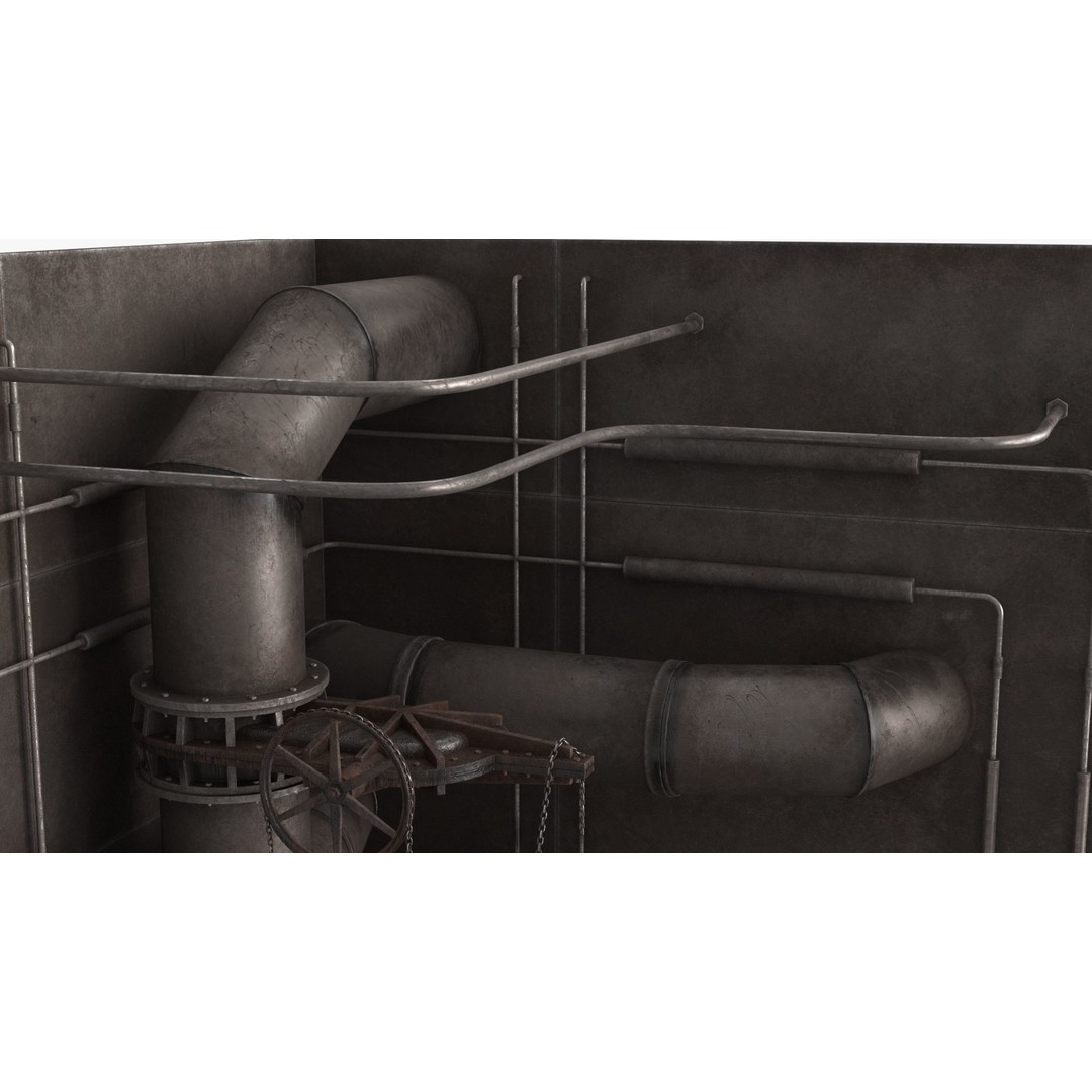 Industrial Pipes 3D Model – Low Poly PBR Asset, FBX - View 14