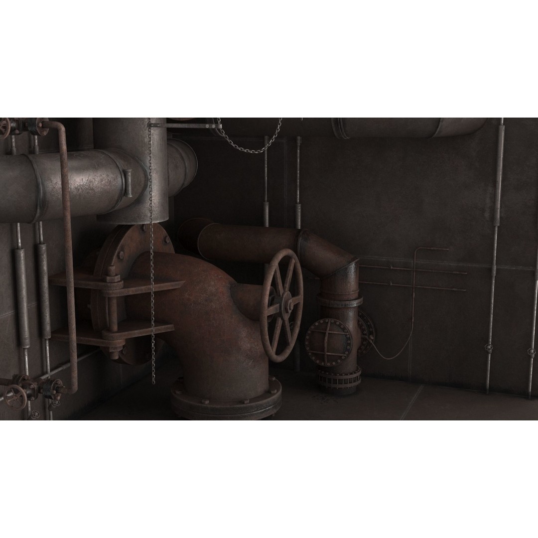 Industrial Pipes 3D Model – Low Poly PBR Asset, FBX - View 15