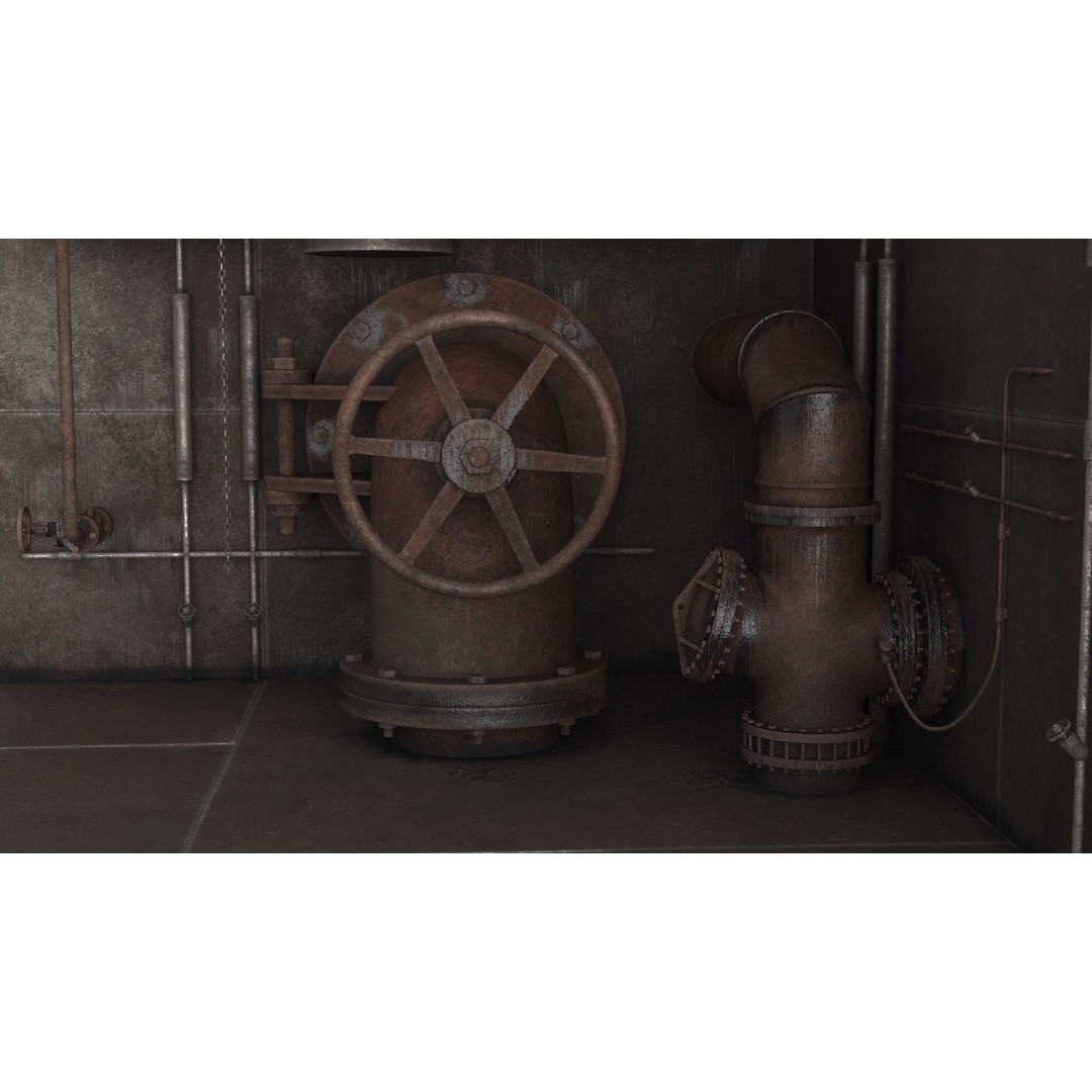 Industrial Pipes 3D Model – Low Poly PBR Asset, FBX - View 17