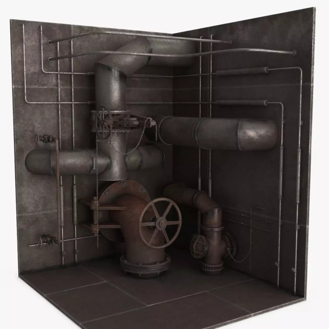 Industrial Pipes 3D Model – Low Poly PBR Asset, FBX - View 2