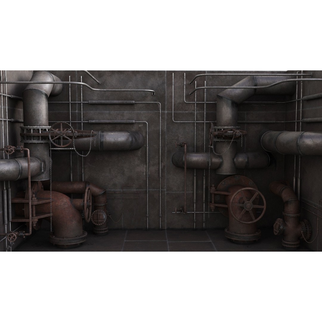 Industrial Pipes 3D Model – Low Poly PBR Asset, FBX - View 3