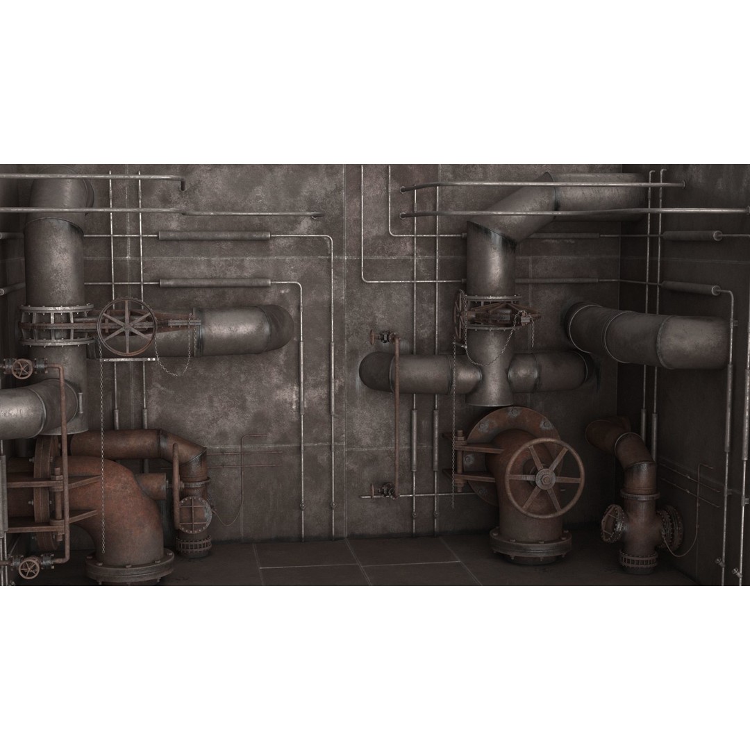 Industrial Pipes 3D Model – Low Poly PBR Asset, FBX - View 4