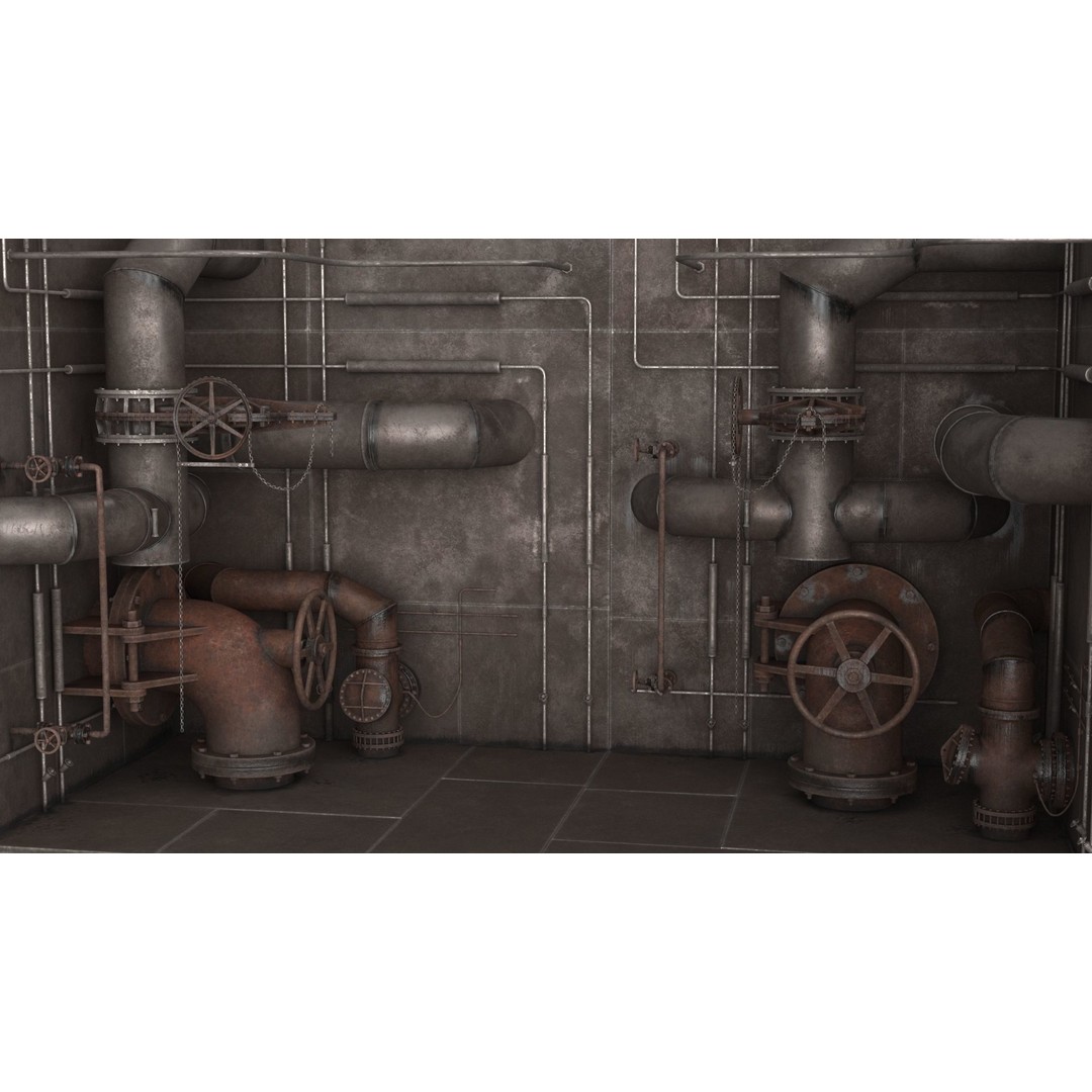 Industrial Pipes 3D Model – Low Poly PBR Asset, FBX - View 5