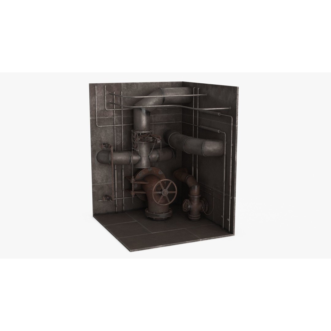 Industrial Pipes 3D Model – Low Poly PBR Asset, FBX - View 6
