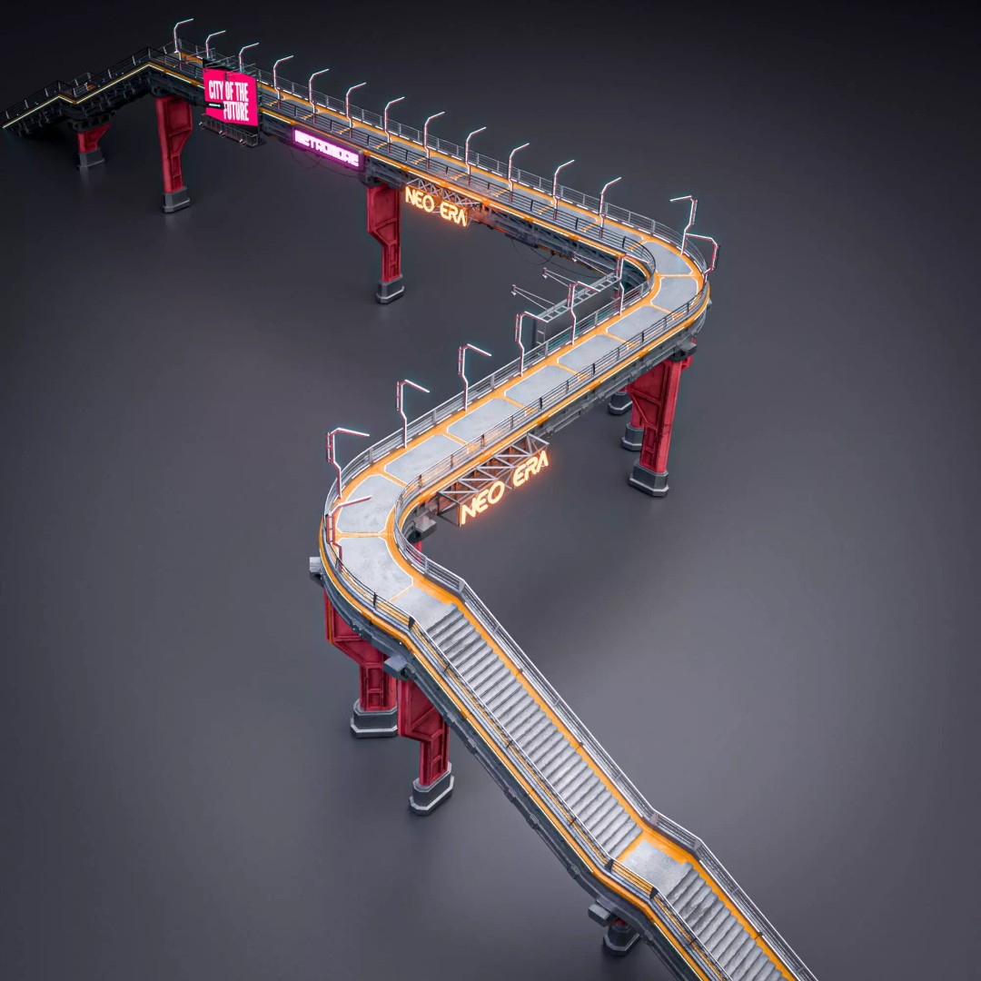 Sci-Fi Street Asset 3D Model – Modular Kit for Cyberpunk Environments, FBX - View 10