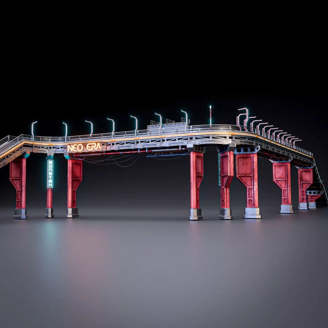Sci-Fi Street Asset 3D Model – Modular Kit for Cyberpunk Environments, FBX - View 11