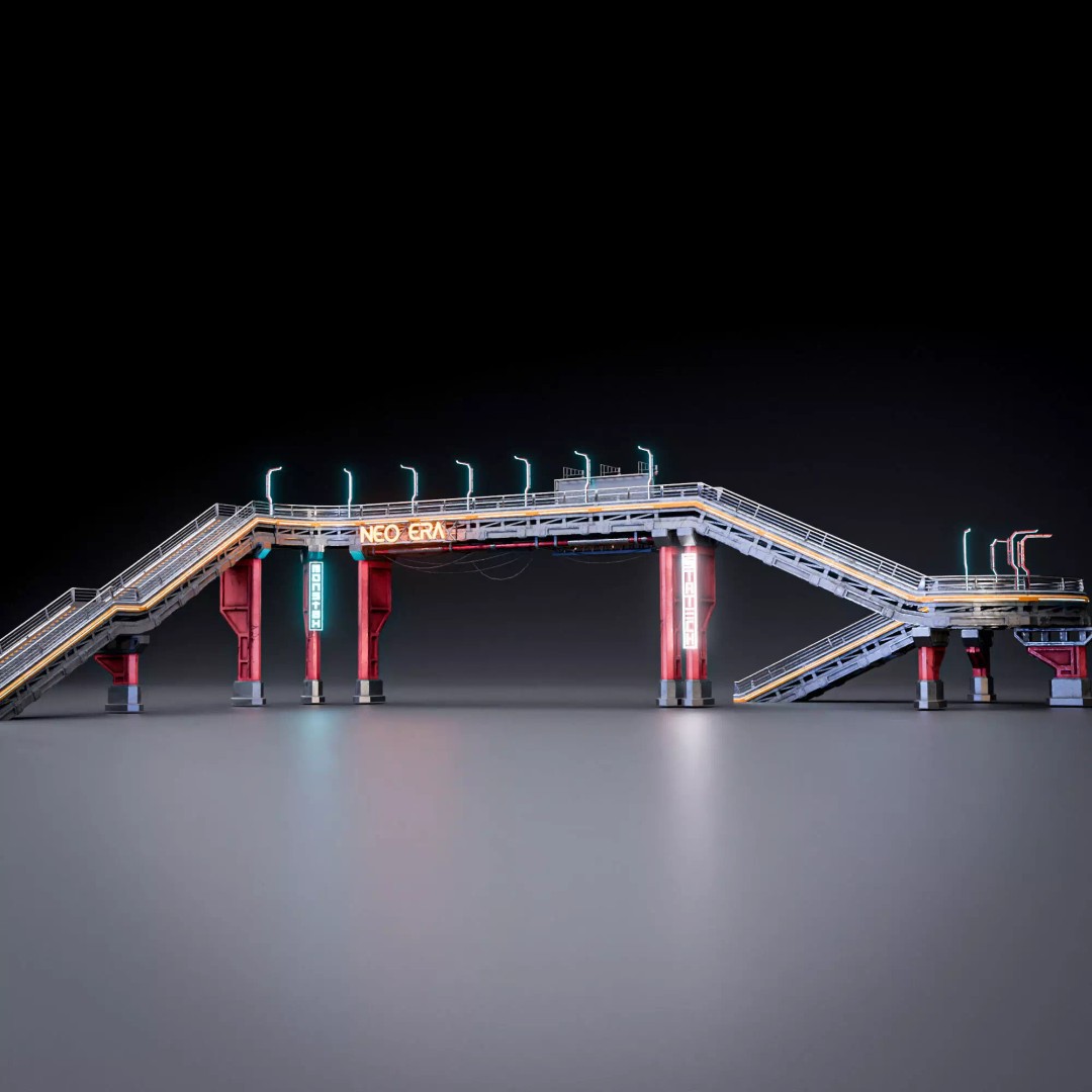 Sci-Fi Street Asset 3D Model – Modular Kit for Cyberpunk Environments, FBX - View 13