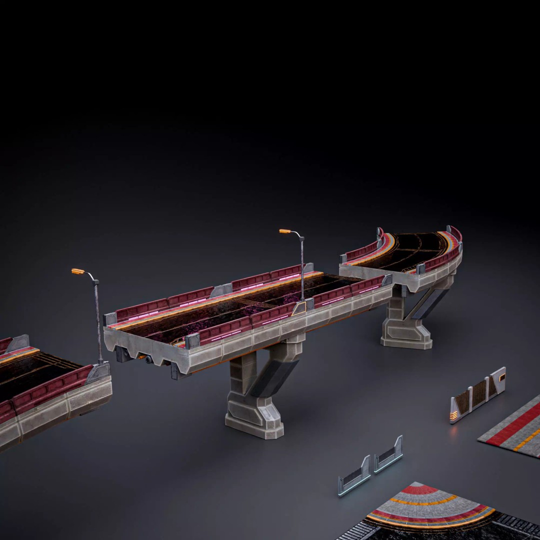 Sci-Fi Street Asset 3D Model – Modular Kit for Cyberpunk Environments, FBX - View 5