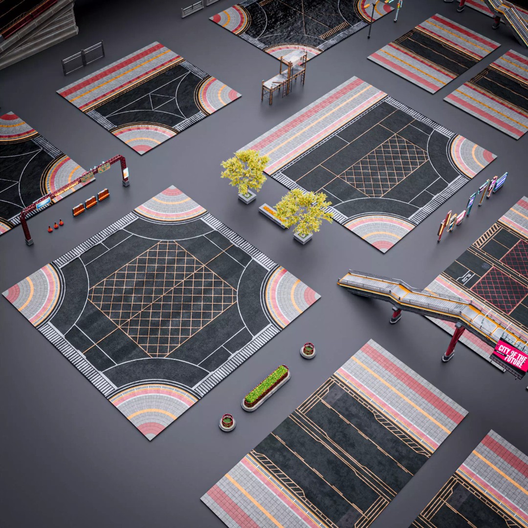 Sci-Fi Street Asset 3D Model – Modular Kit for Cyberpunk Environments, FBX - View 6