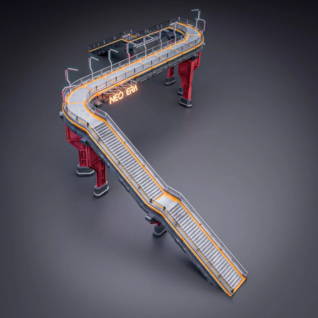 Sci-Fi Street Asset 3D Model – Modular Kit for Cyberpunk Environments, FBX - View 8