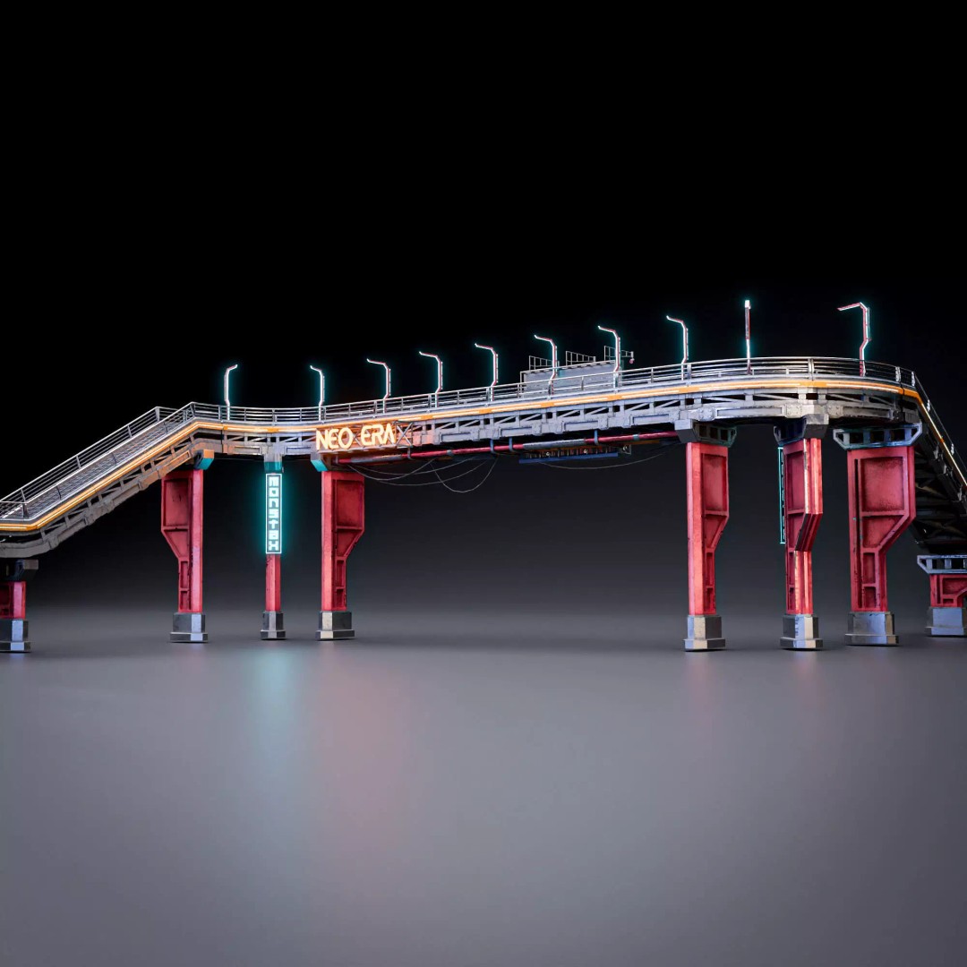 Sci-Fi Street Asset 3D Model – Modular Kit for Cyberpunk Environments, FBX - View 9