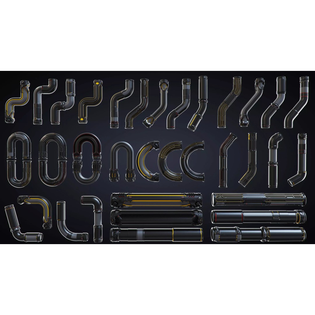 Sci-Fi Pipes 3D Model – Industrial Kitbash Asset, OBJ - View 2