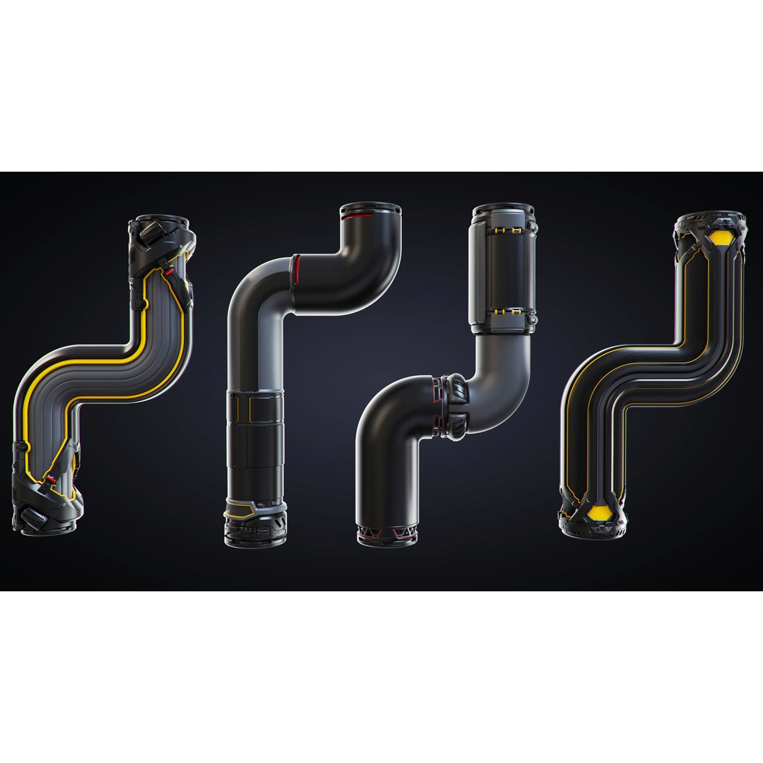 Sci-Fi Pipes 3D Model – Industrial Kitbash Asset, OBJ - View 3
