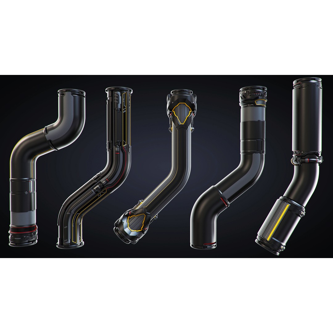 Sci-Fi Pipes 3D Model – Industrial Kitbash Asset, OBJ - View 4