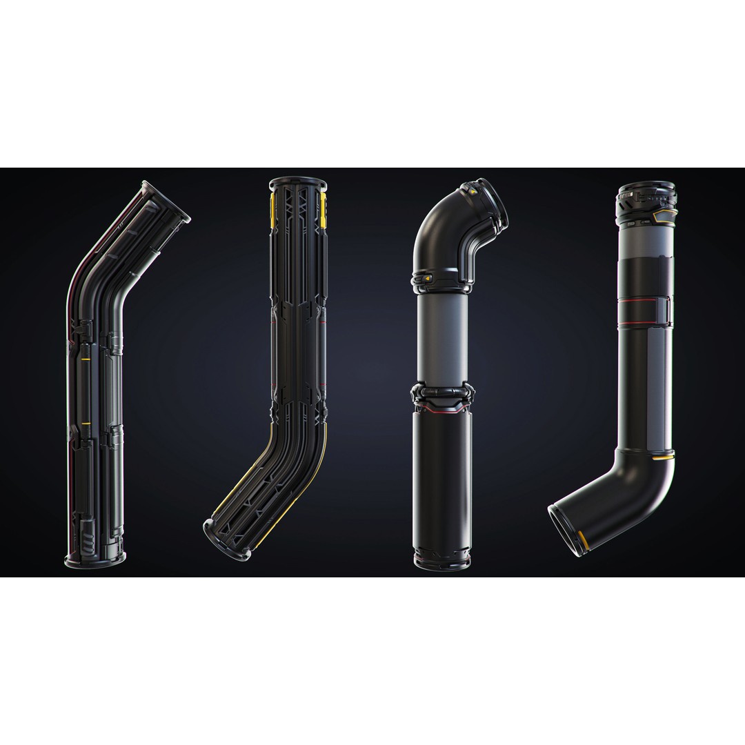 Sci-Fi Pipes 3D Model – Industrial Kitbash Asset, OBJ - View 5