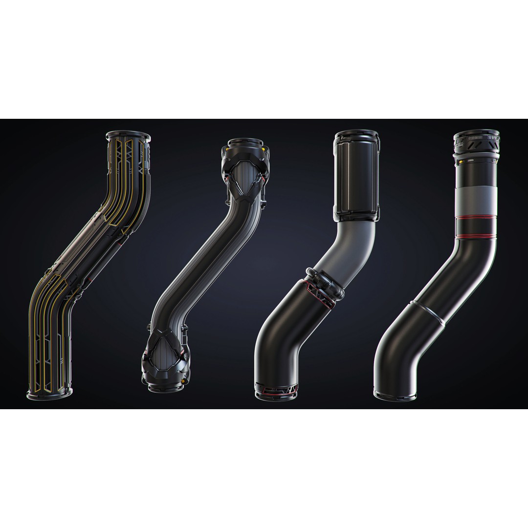 Sci-Fi Pipes 3D Model – Industrial Kitbash Asset, OBJ - View 6