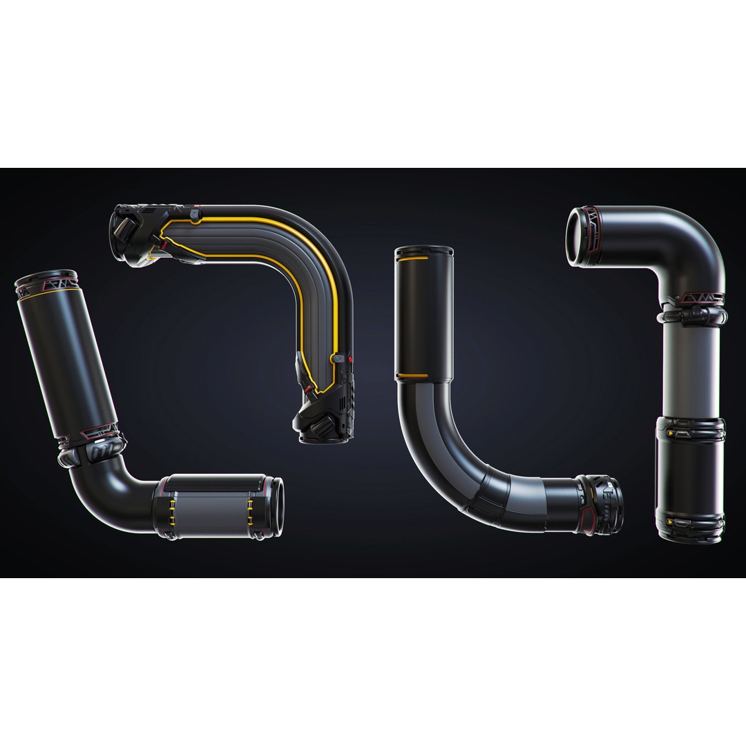 Sci-Fi Pipes 3D Model – Industrial Kitbash Asset, OBJ - View 7