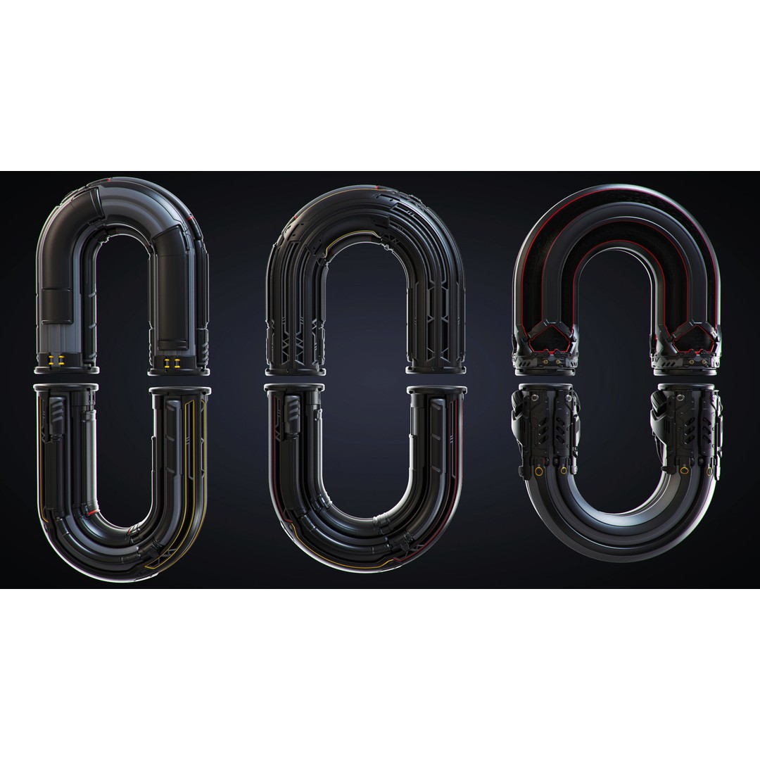 Sci-Fi Pipes 3D Model – Industrial Kitbash Asset, OBJ - View 9
