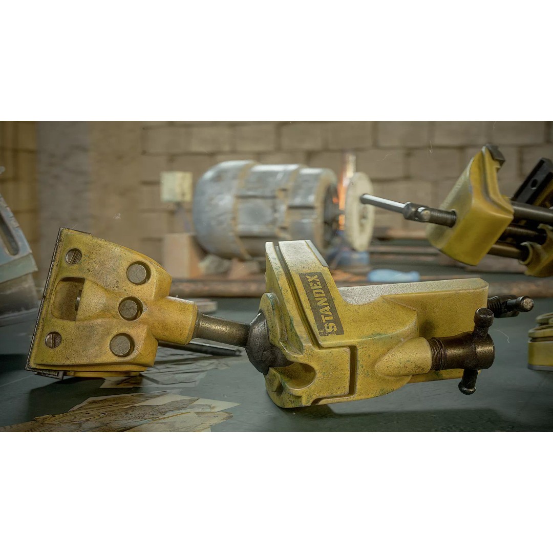 Used Vintage Clamping Vise 3D Model – Low Poly Game Asset, FBX - View 11
