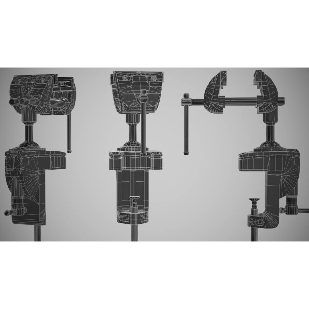 Used Vintage Clamping Vise 3D Model – Low Poly Game Asset, FBX - View 12