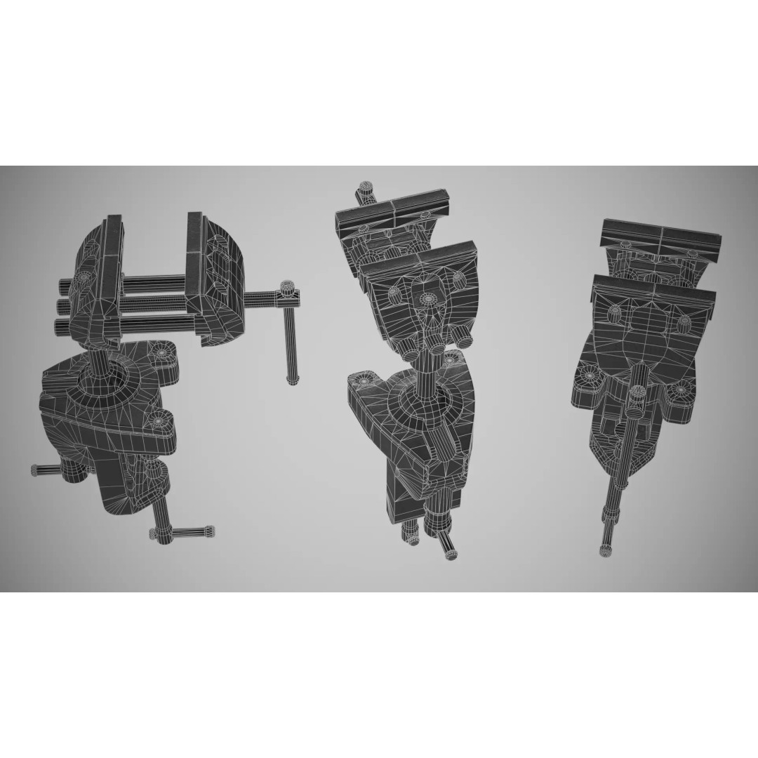 Used Vintage Clamping Vise 3D Model – Low Poly Game Asset, FBX - View 13