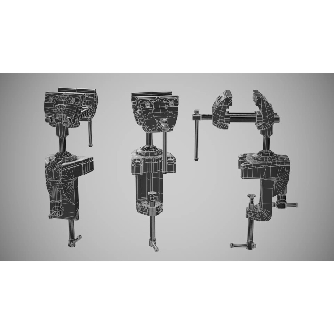Used Vintage Clamping Vise 3D Model – Low Poly Game Asset, FBX - View 14