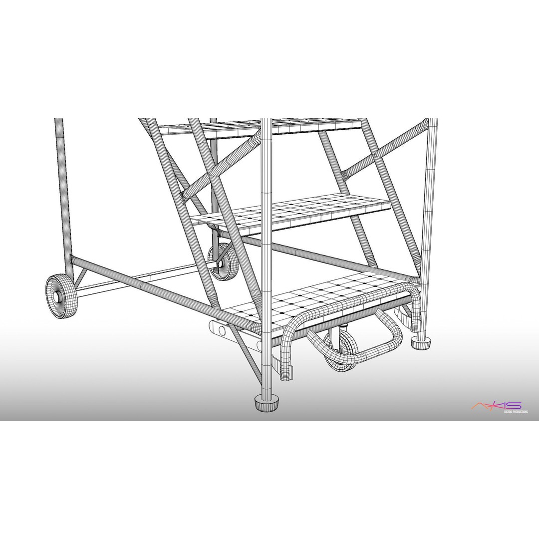 Narrow Aisle 5-Step Warehouse Ladder 3D Model – PBR Textured FBX Asset - View 10