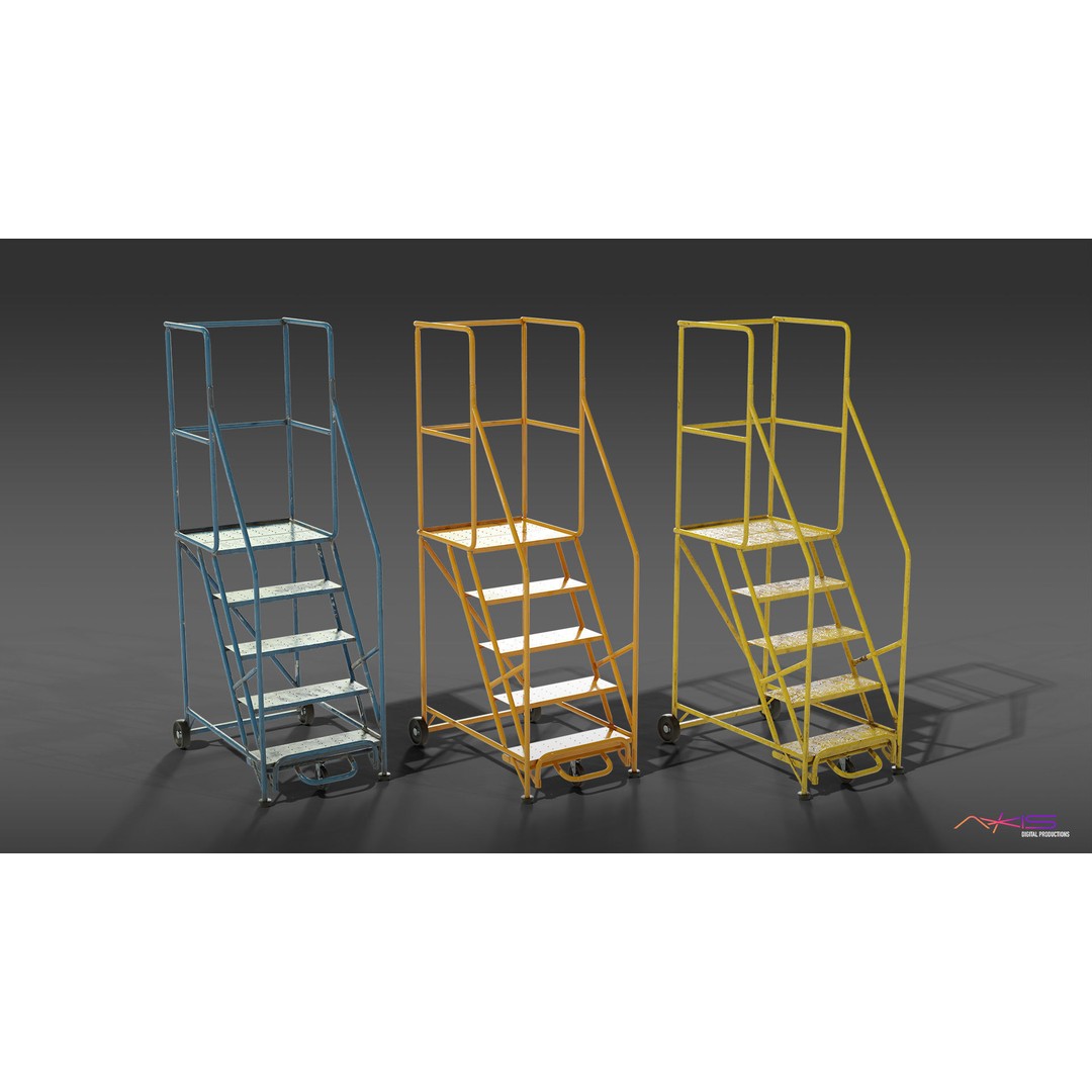 Narrow Aisle 5-Step Warehouse Ladder 3D Model – PBR Textured FBX Asset - View 11