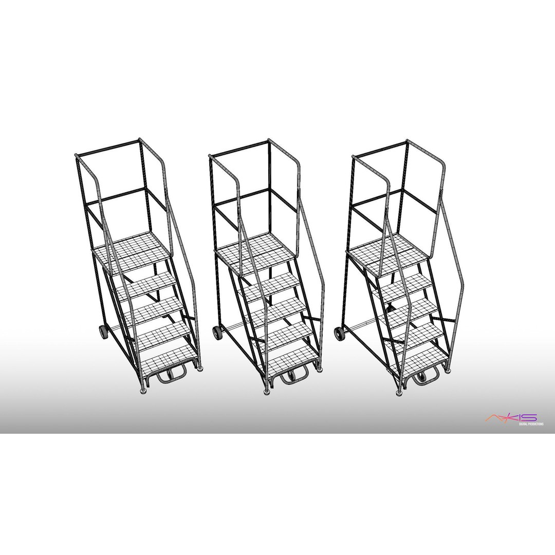 Narrow Aisle 5-Step Warehouse Ladder 3D Model – PBR Textured FBX Asset - View 12