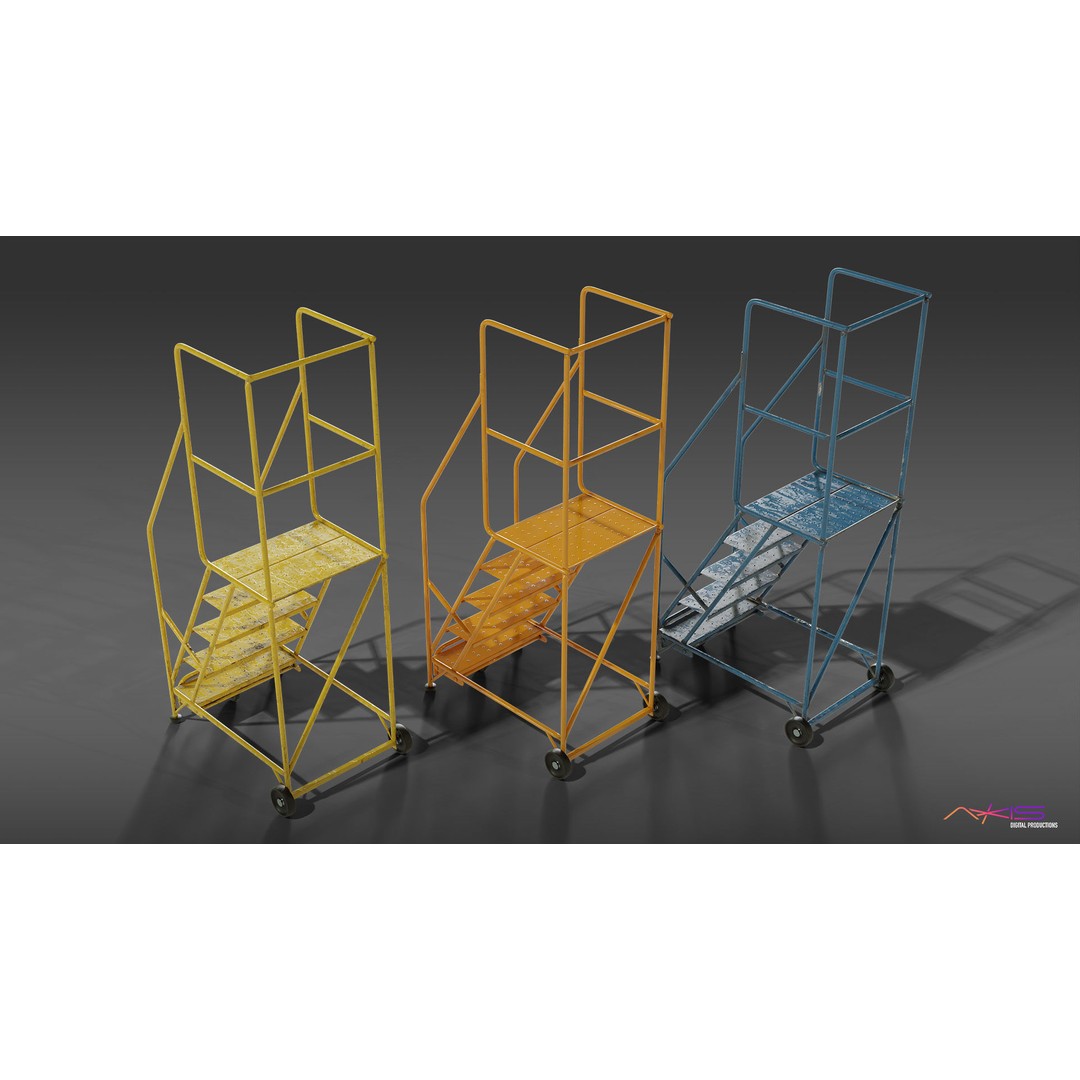 Narrow Aisle 5-Step Warehouse Ladder 3D Model – PBR Textured FBX Asset - View 13