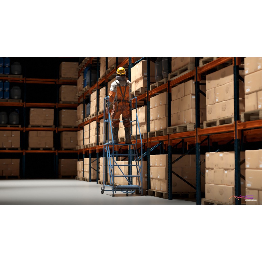 Narrow Aisle 5-Step Warehouse Ladder 3D Model – PBR Textured FBX Asset - View 3