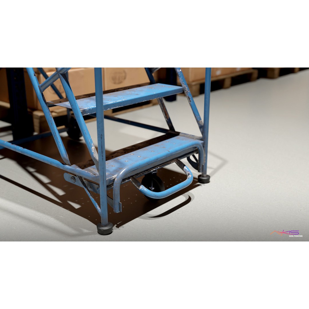 Narrow Aisle 5-Step Warehouse Ladder 3D Model – PBR Textured FBX Asset - View 4