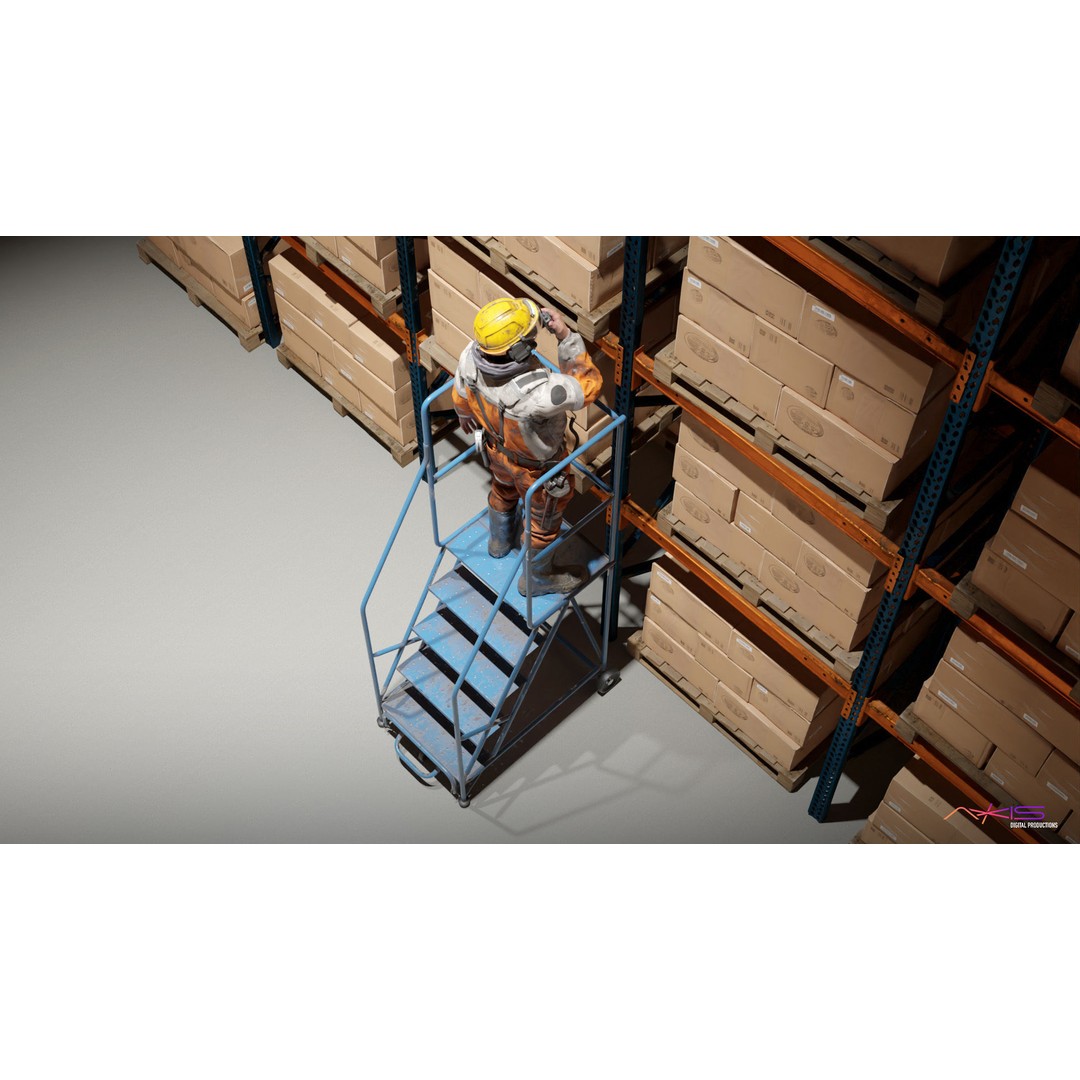 Narrow Aisle 5-Step Warehouse Ladder 3D Model – PBR Textured FBX Asset - View 5