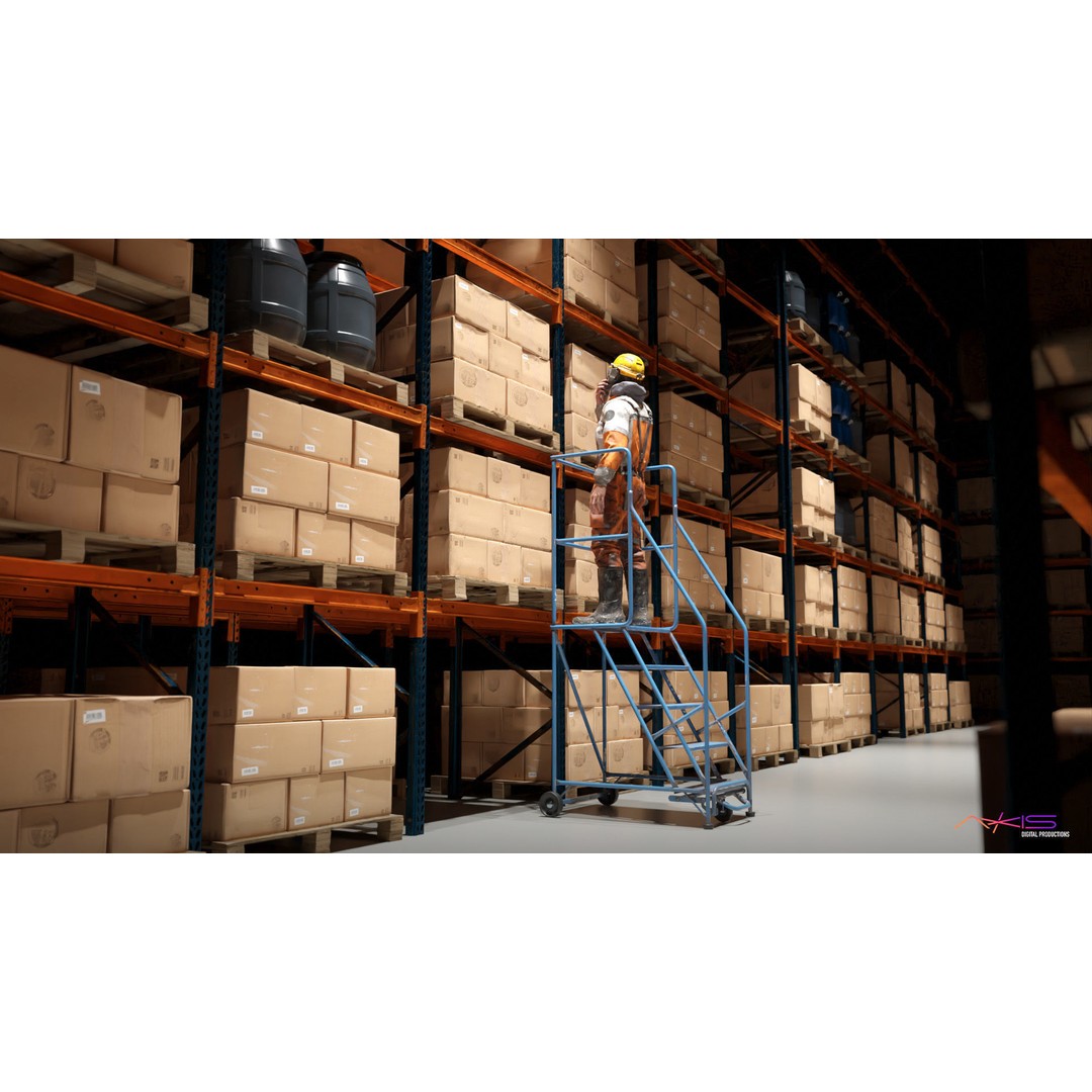 Narrow Aisle 5-Step Warehouse Ladder 3D Model – PBR Textured FBX Asset - View 6
