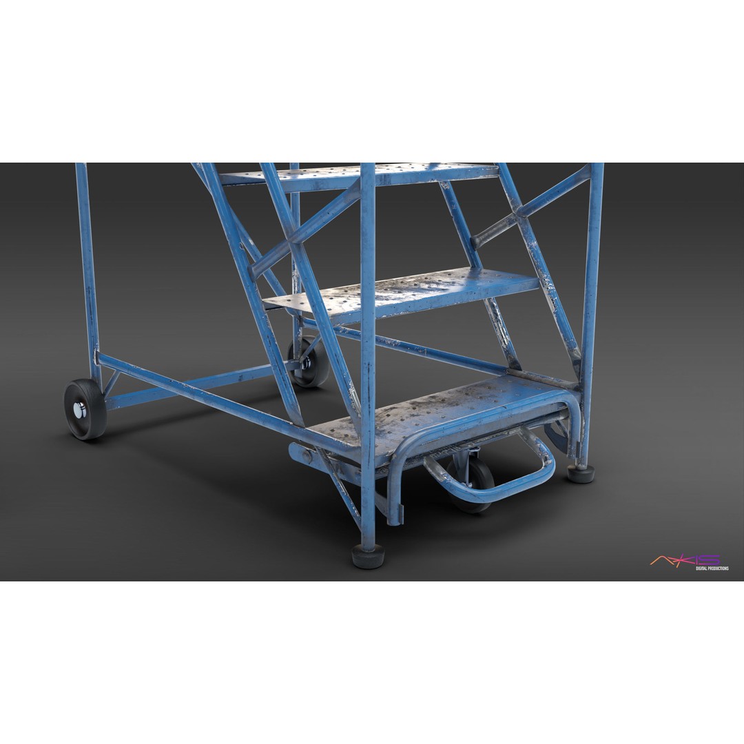 Narrow Aisle 5-Step Warehouse Ladder 3D Model – PBR Textured FBX Asset - View 7