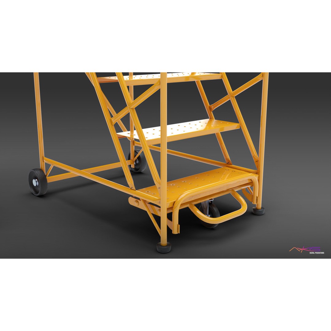 Narrow Aisle 5-Step Warehouse Ladder 3D Model – PBR Textured FBX Asset - View 8