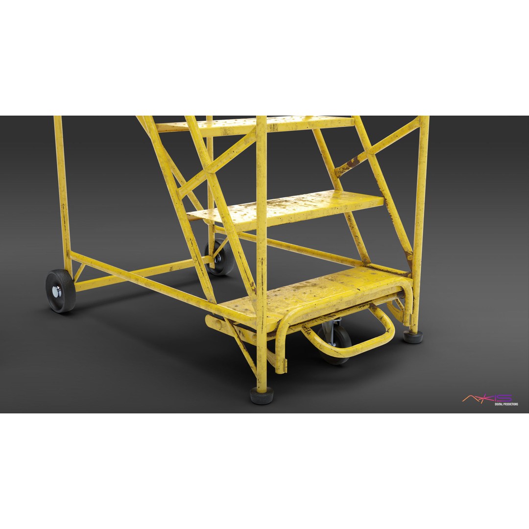 Narrow Aisle 5-Step Warehouse Ladder 3D Model – PBR Textured FBX Asset - View 9