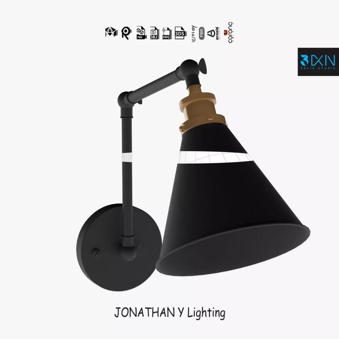 JONATHAN Y Lighting 3D Model – Vintage Pendant Lamp with PBR Textures - View 2