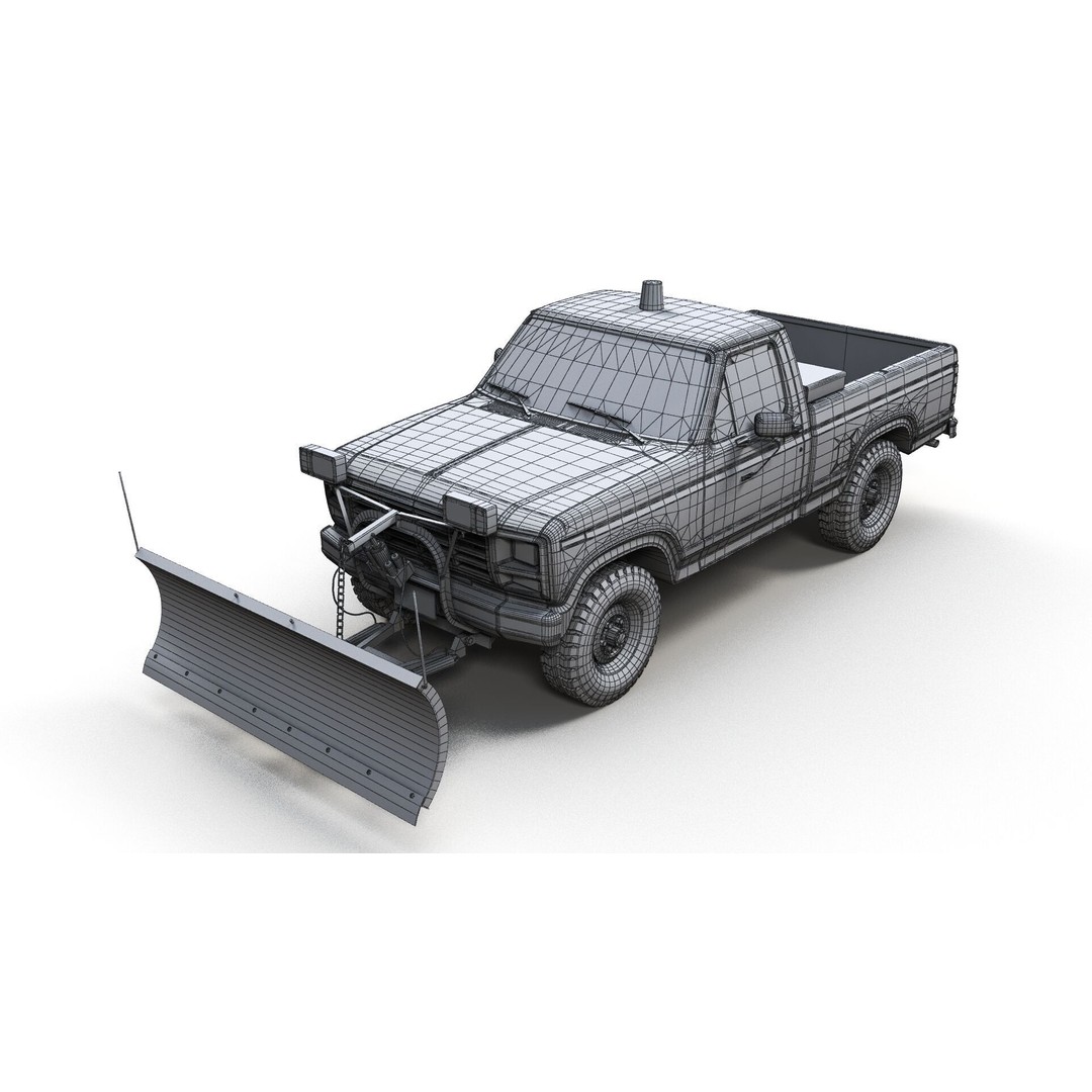 Snow Plow Pickup Truck 3D Model – Low Poly Game Asset, FBX - View 11