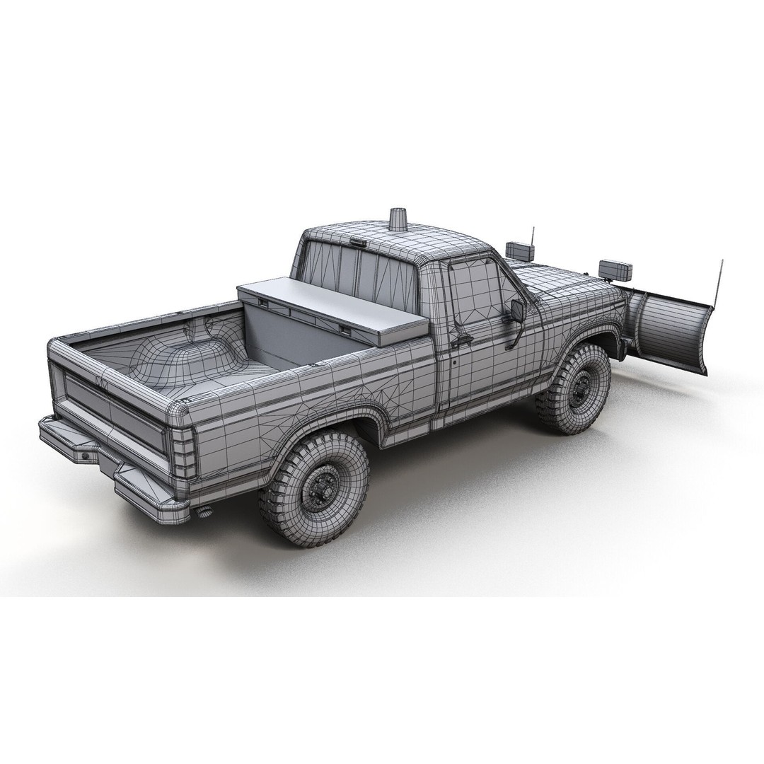 Snow Plow Pickup Truck 3D Model – Low Poly Game Asset, FBX - View 12