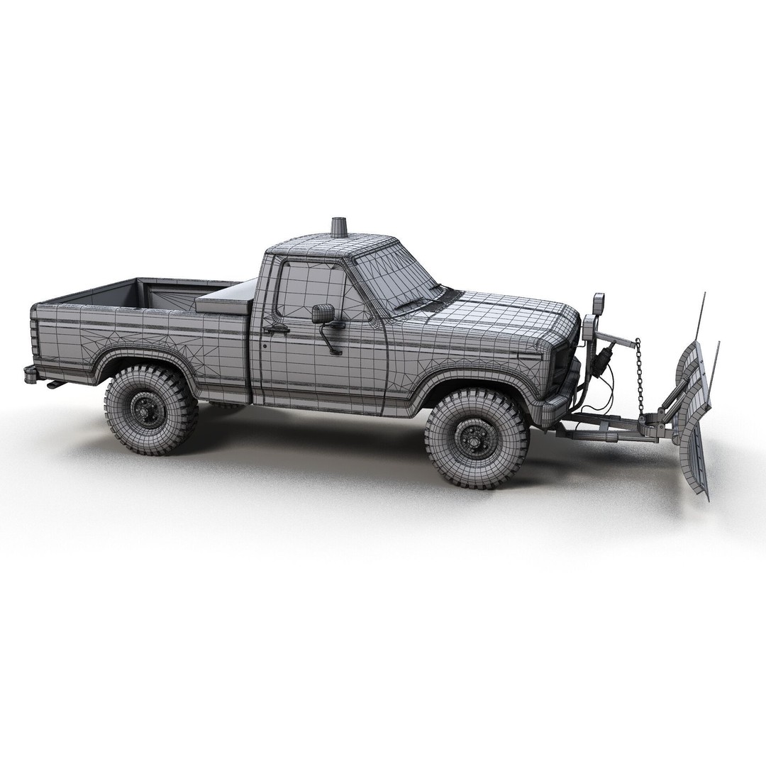 Snow Plow Pickup Truck 3D Model – Low Poly Game Asset, FBX - View 13