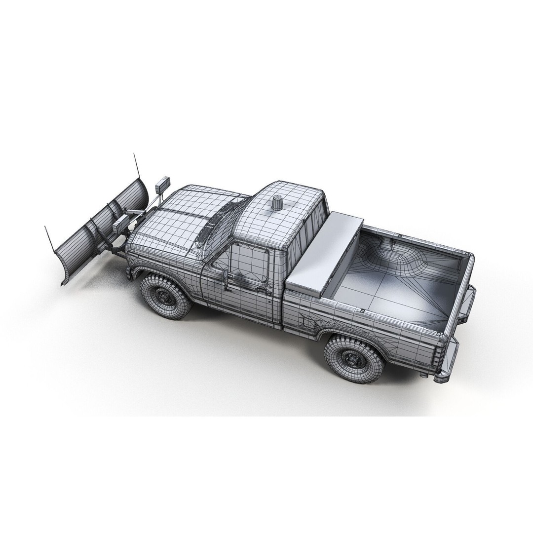 Snow Plow Pickup Truck 3D Model – Low Poly Game Asset, FBX - View 14