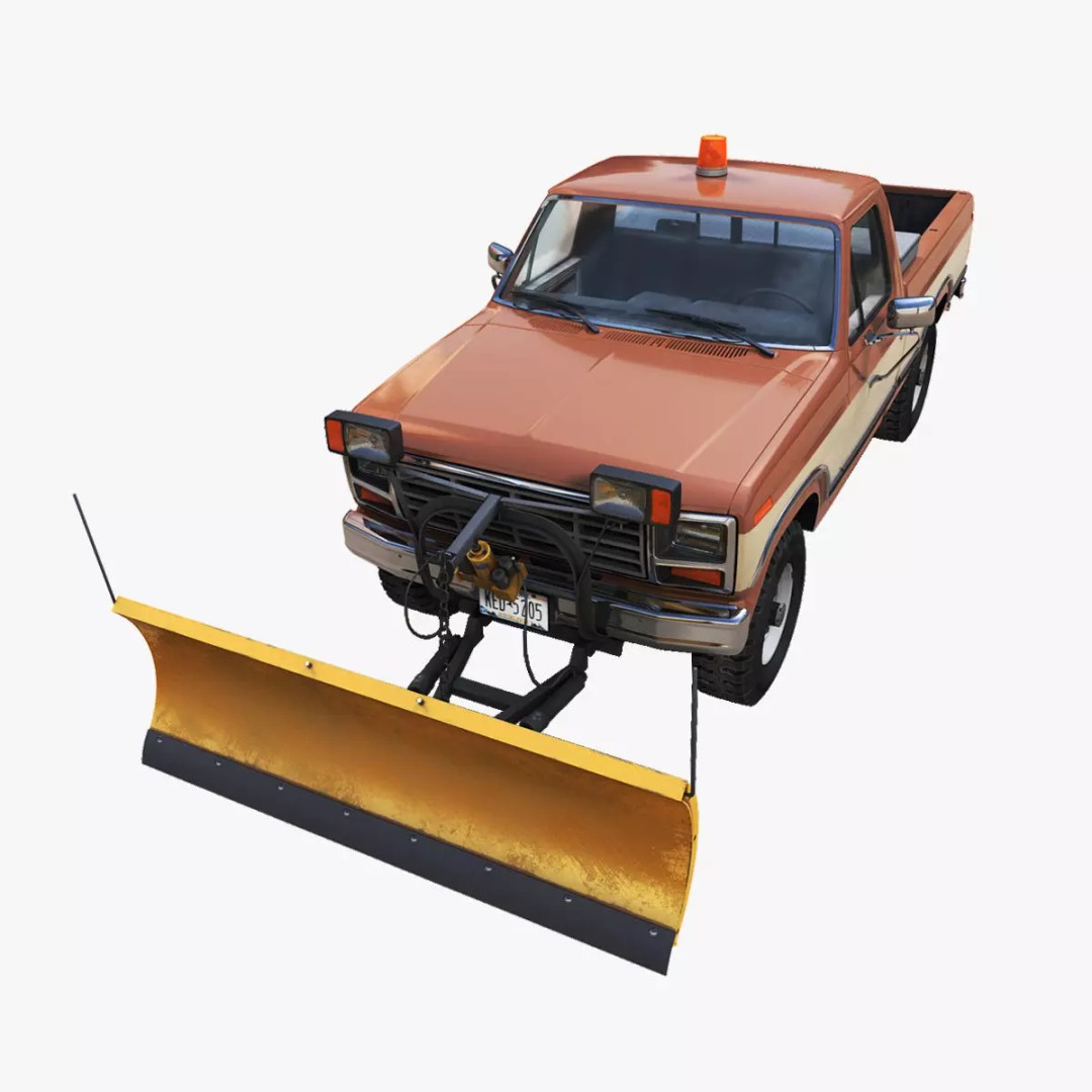Snow Plow Pickup Truck 3D Model – Low Poly Game Asset, FBX - View 2