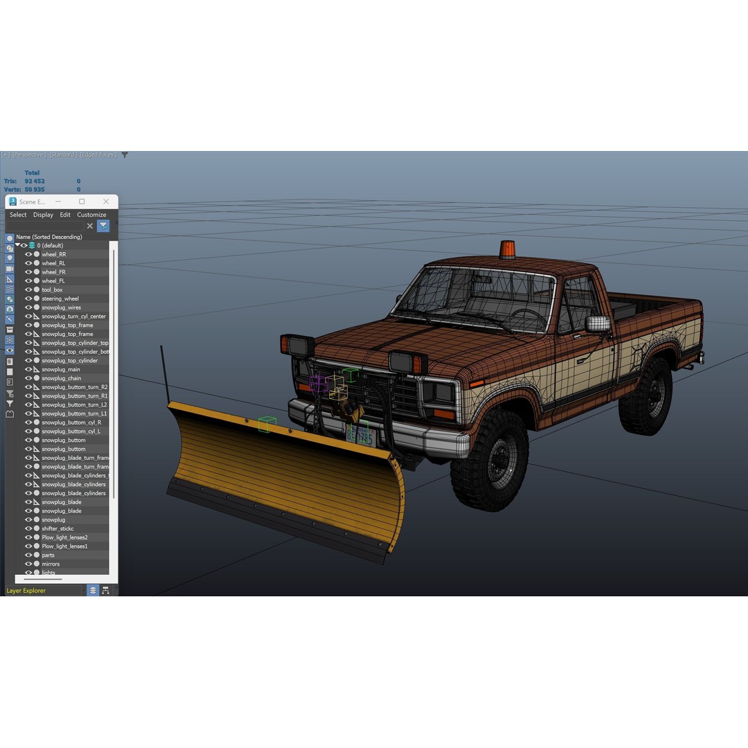 Snow Plow Pickup Truck 3D Model – Low Poly Game Asset, FBX - View 42
